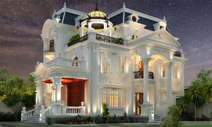 Biệt thự tone vàng trắng, nhiều hoa văn