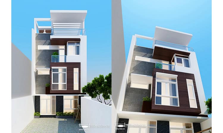 Thiết kế nhà phố 3 tầng có sân vườn diện tích 120m2