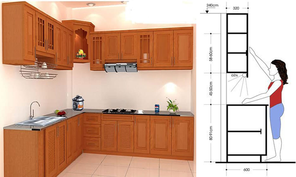 Khoảng cách tủ bếp trên và tủ bếp dưới
