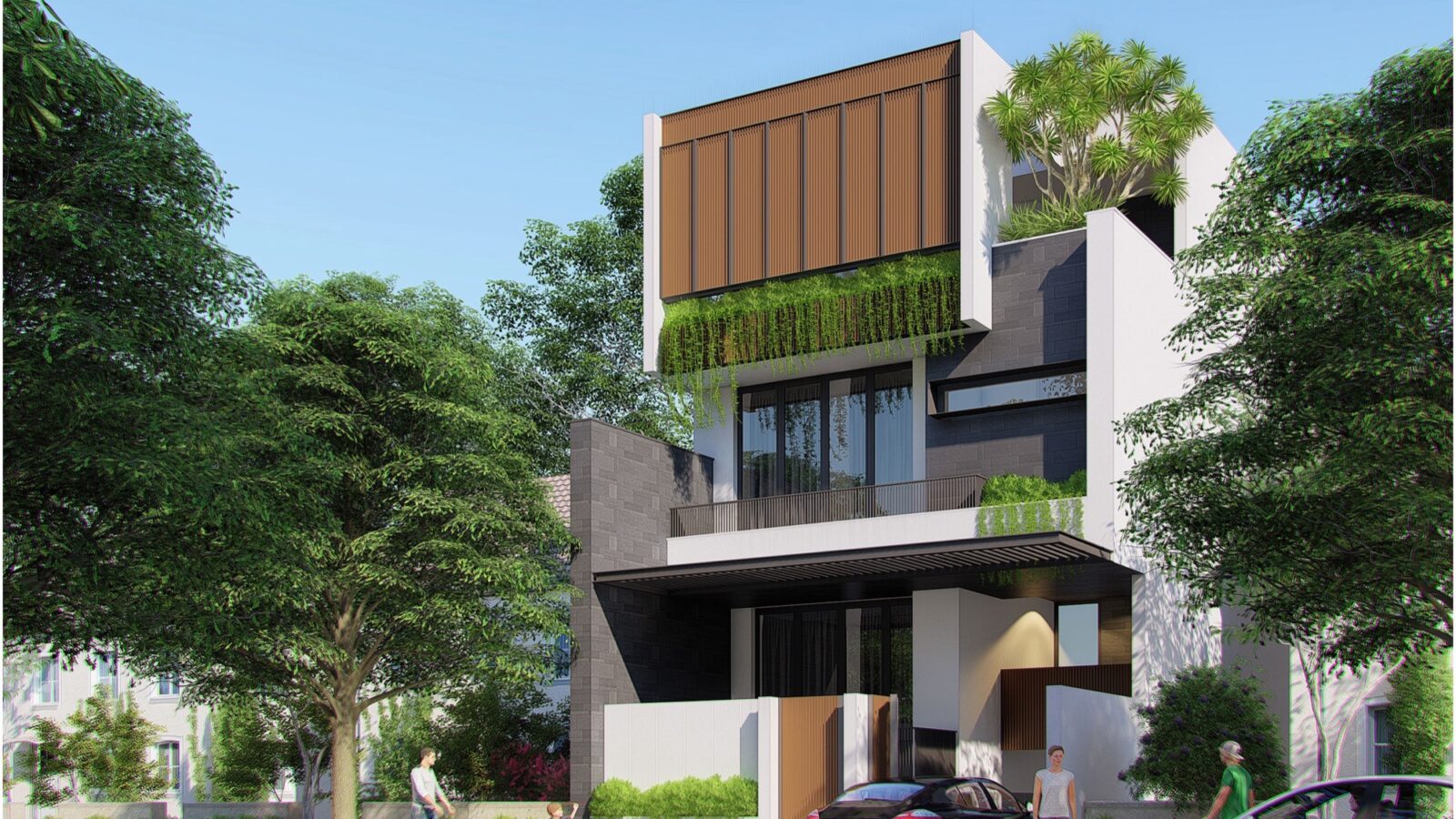 Thiết kế biệt thự hiện đại 3 tầng An Phú Villa Quận 2 - phối cảnh nhìn chéo