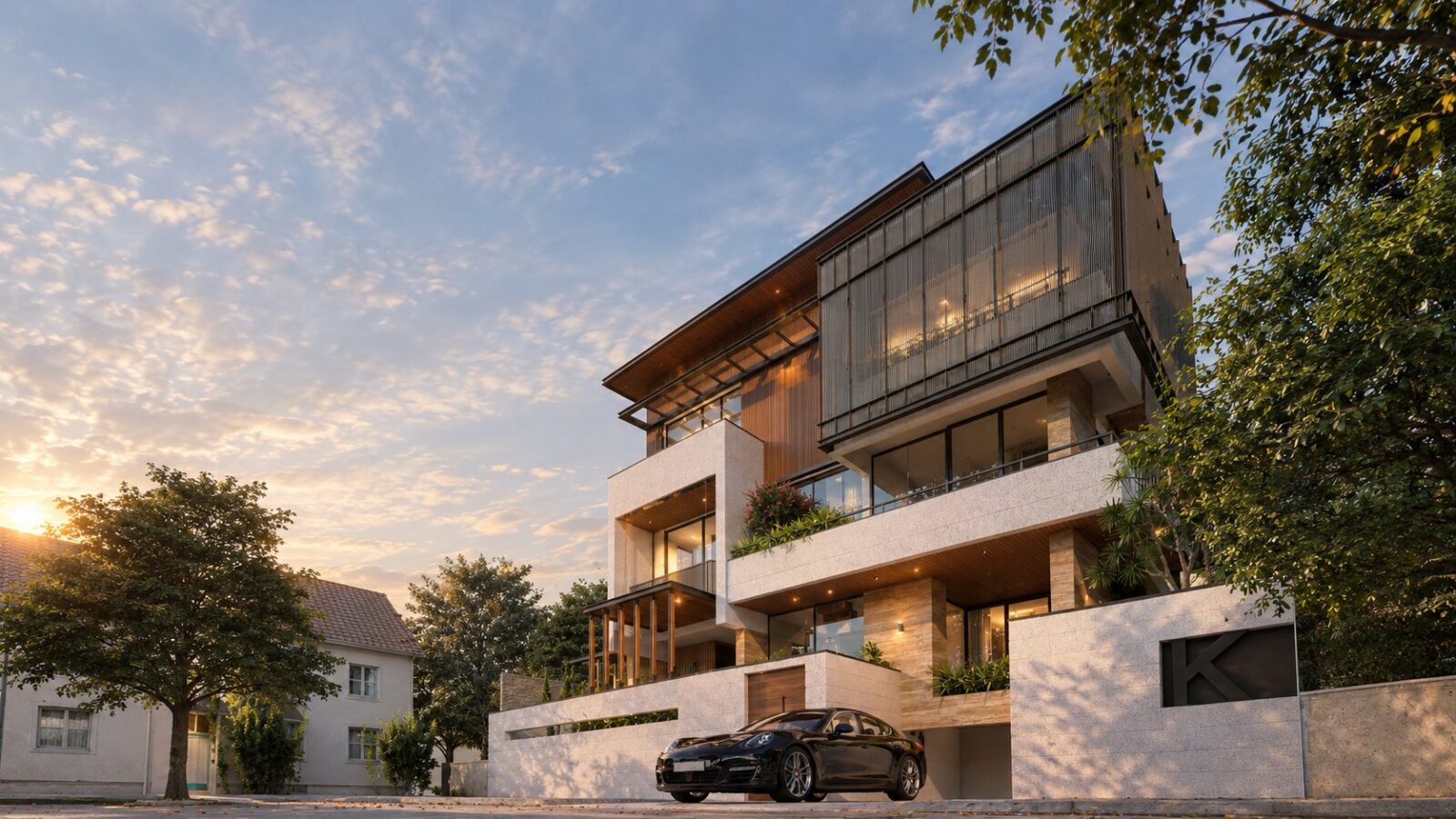 Thiết kế biệt thự hiện đại 3 tầng Khoa Villa Gò Vấp - phối cảnh nhìn từ góc đường
