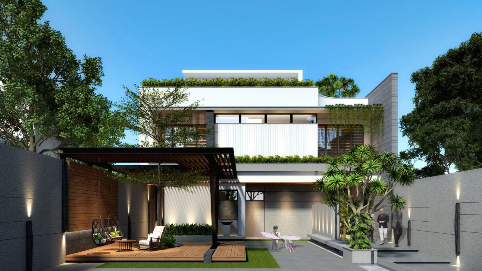 Thiết kế biệt thự hiện đại 3 tầng Mai Villa Nhà Bè - phối cảnh sân vườn