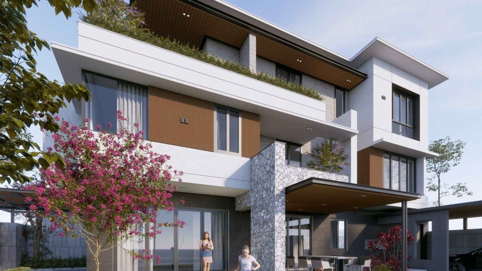 Thiết kế biệt thự hiện đại 3 tầng TS4 Villa Thái Sơn - phối cảnh chính diện