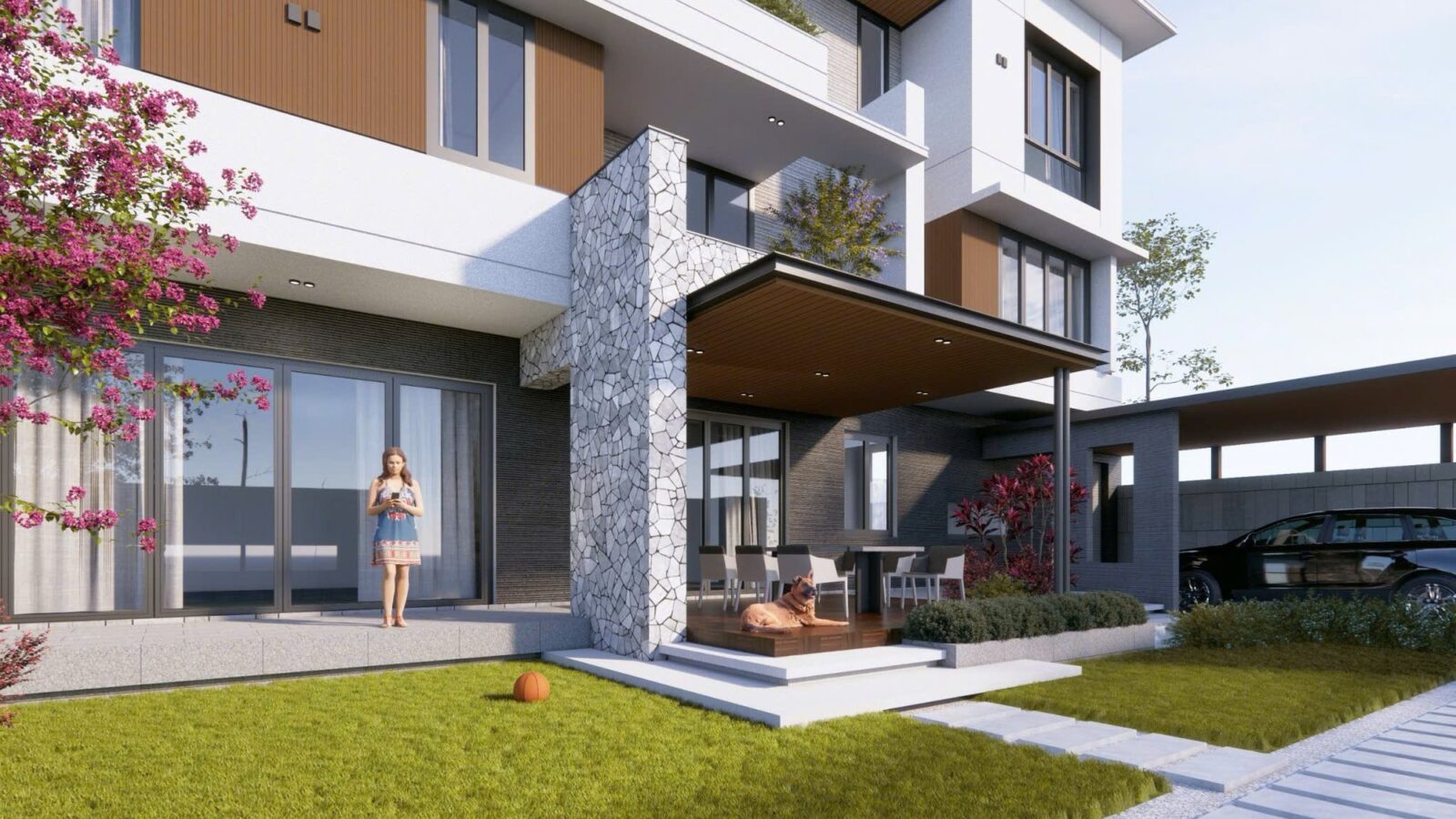 Thiết kế biệt thự hiện đại 3 tầng TS4 Villa Thái Sơn - phối cảnh nhìn chéo