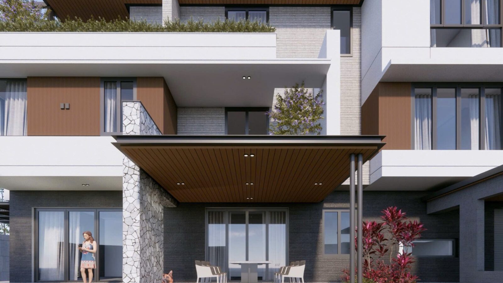 Thiết kế biệt thự hiện đại 3 tầng TS4 Villa Thái Sơn - chi tiết mặt tiền