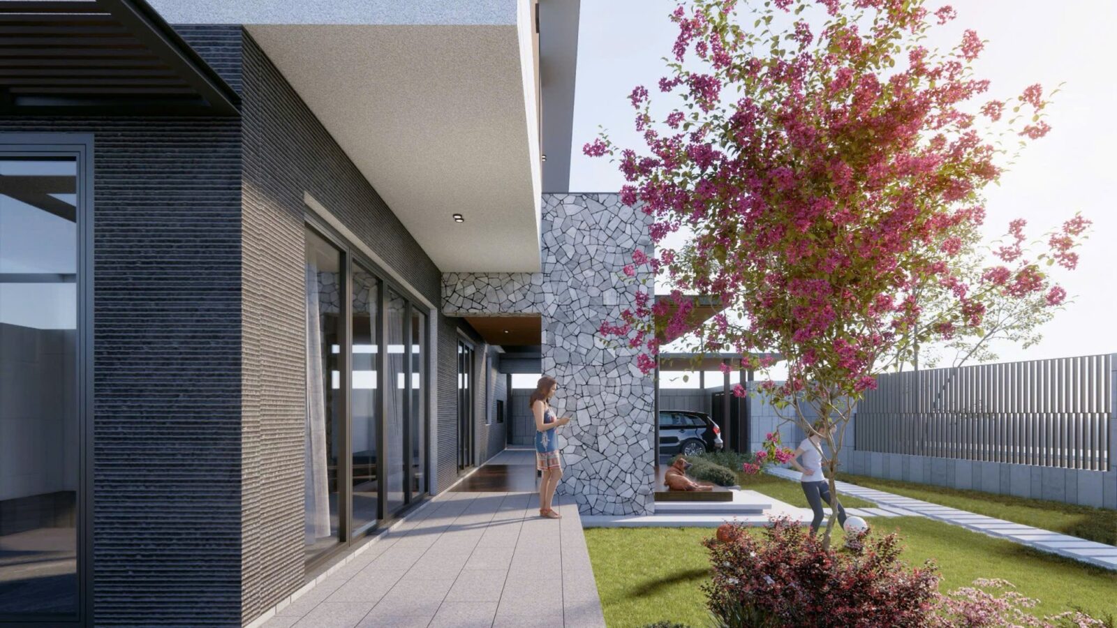 Thiết kế biệt thự hiện đại 3 tầng TS4 Villa Thái Sơn - hiên lát đá
