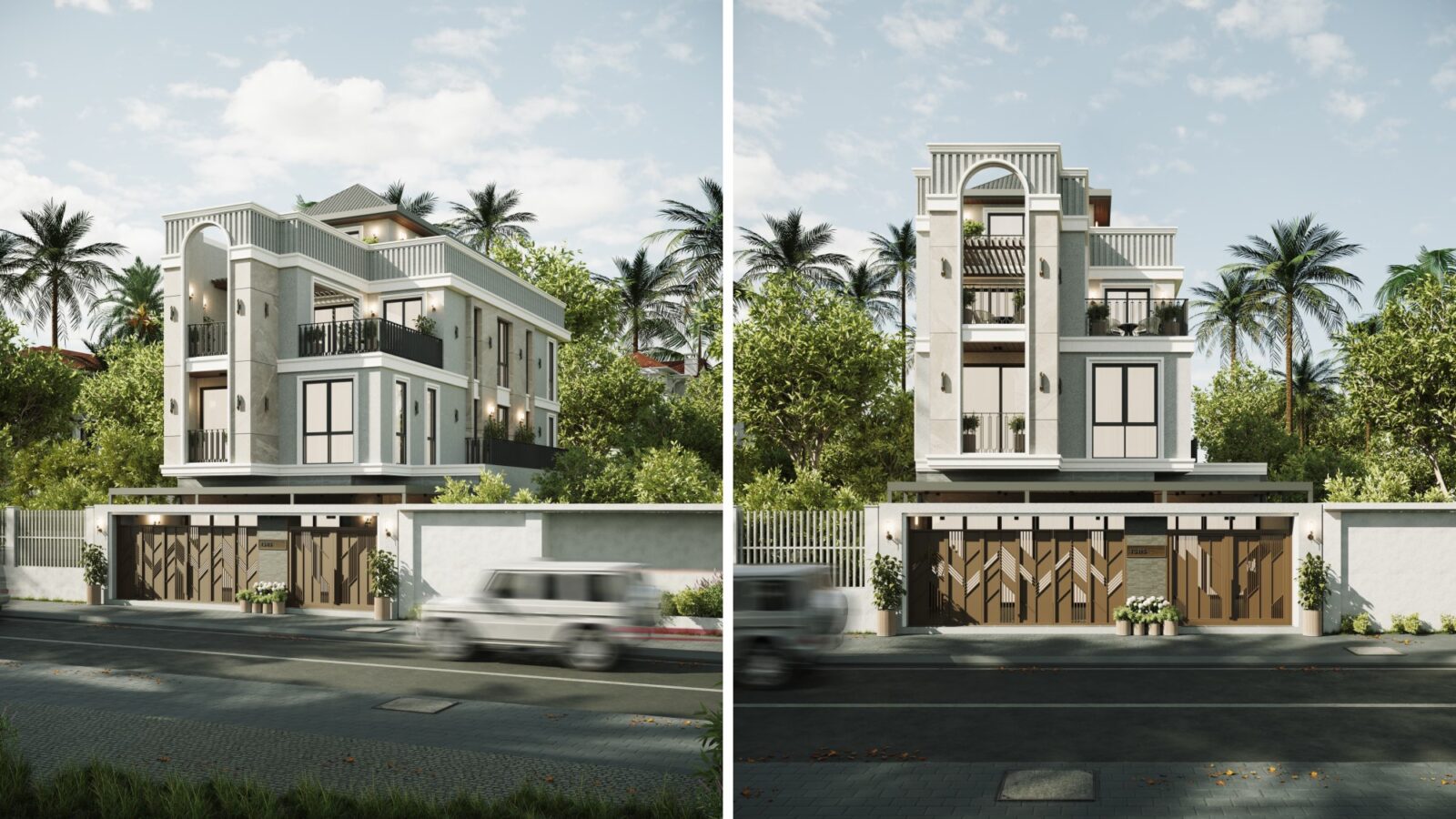 Thiết kế biệt thự tân cổ điển 3 tầng I15 Villa Thái Sơn - phối cảnh mặt tiền và phối cảnh chính diện