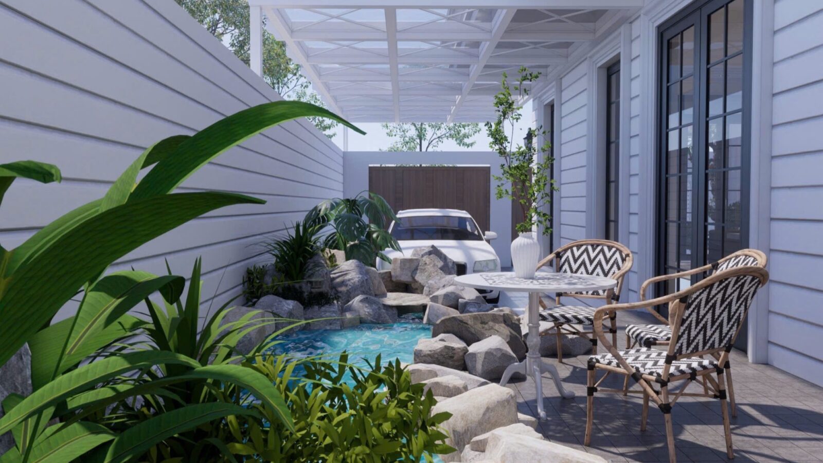 Thiết kế biệt thự tân cổ điển 3 tầng TS3 Villa Thái Sơn - sân vườn và hồ nước