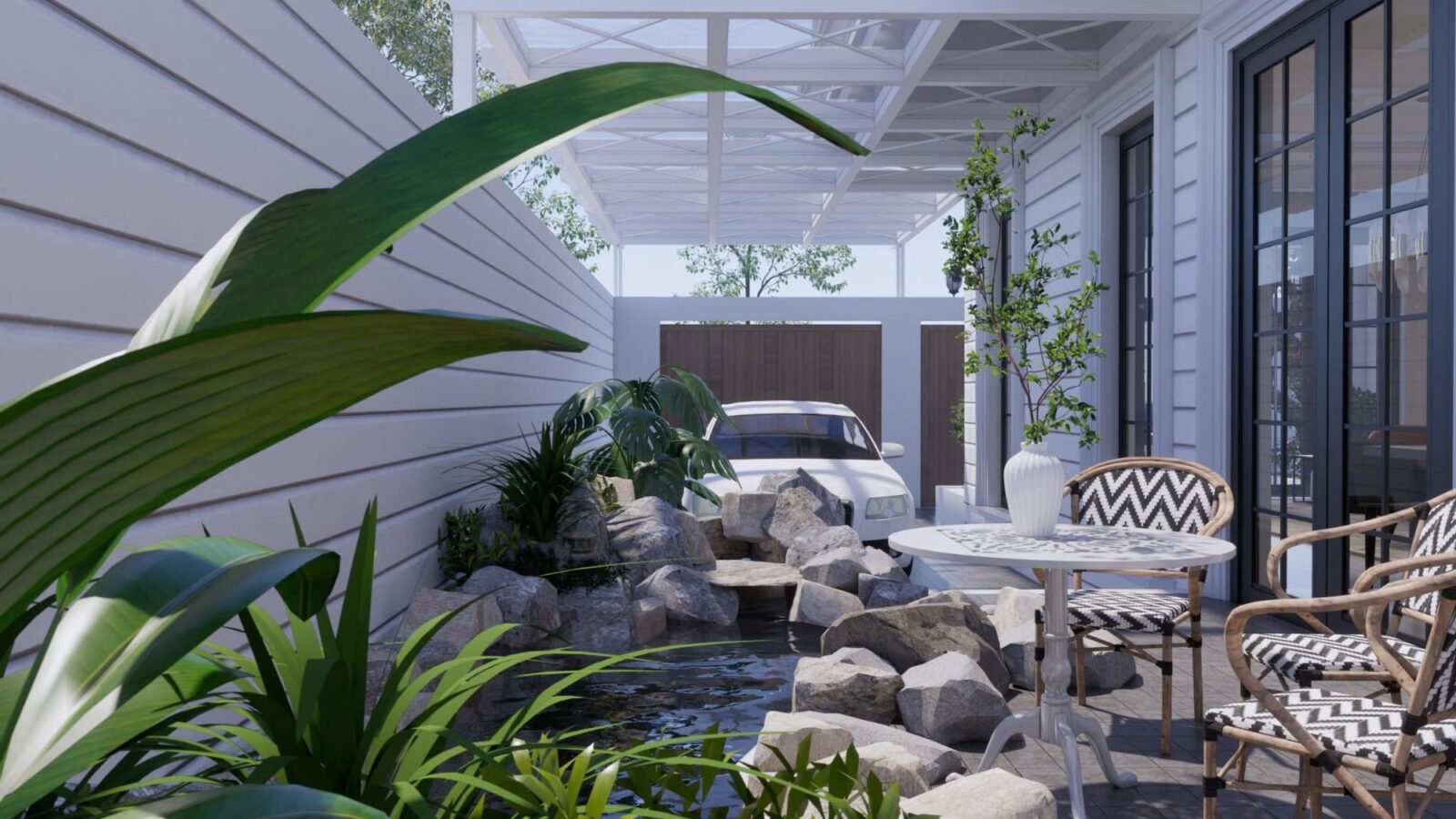 Thiết kế biệt thự tân cổ điển 3 tầng TS3 Villa Thái Sơn - hồ nước và ghế ngồi