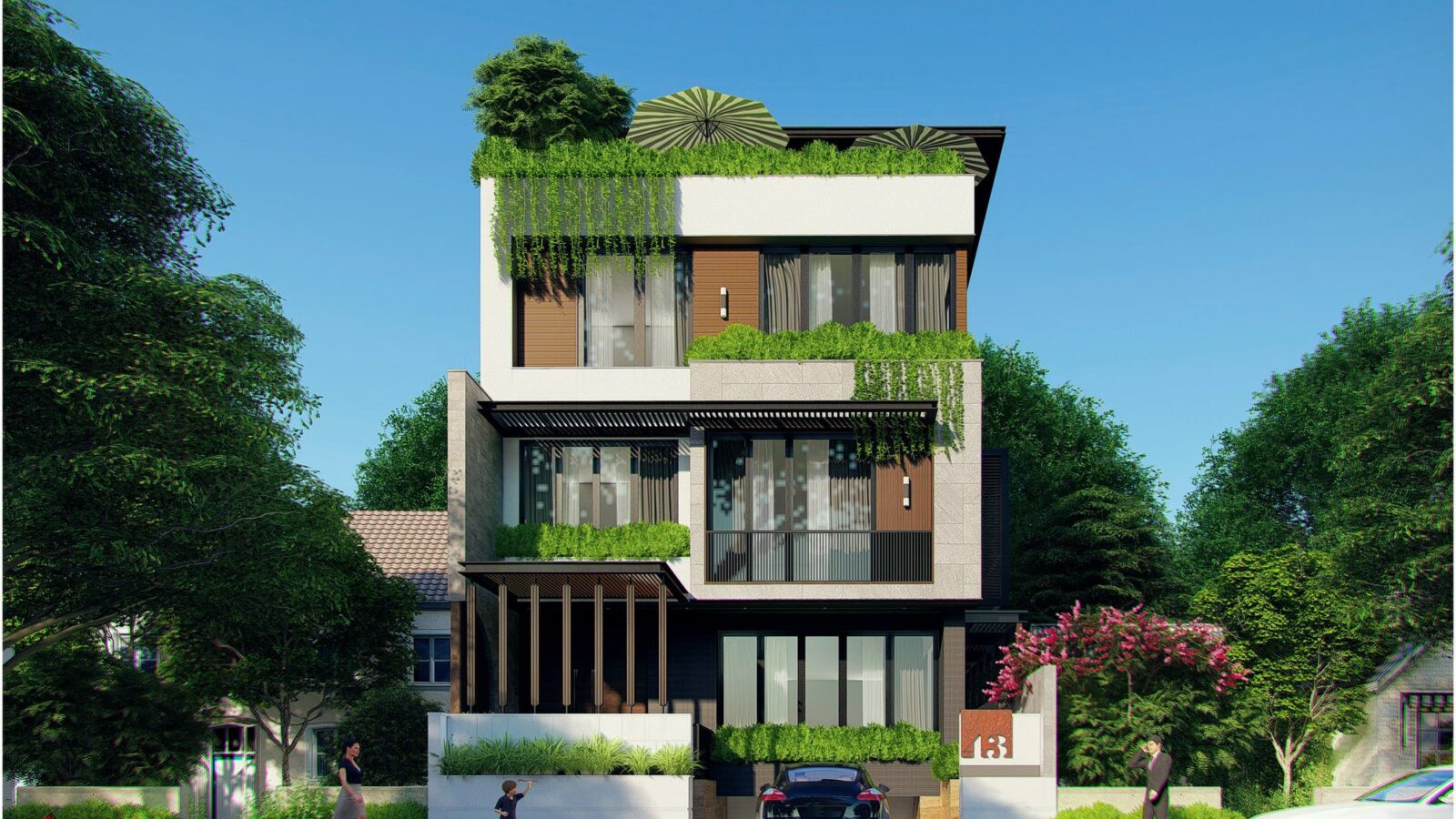 Thiết kế căn hộ dịch vụ cho thuê làm văn phòng 4 tầng tại Thủ Đức - phối cảnh nhìn từ đường