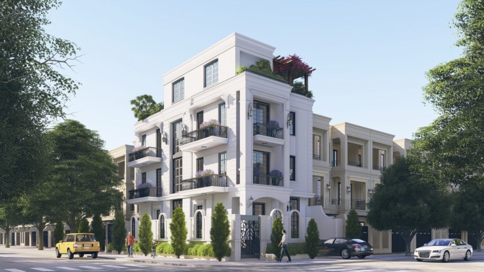 Thiết kế căn hộ dịch vụ tân cổ điển An Phú 4 tầng tại Quận 2 - phối cảnh nhìn từ đường