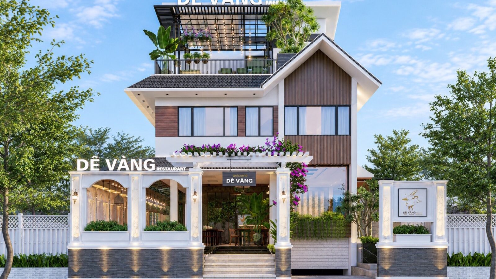 Thiết kế nhà hàng Dê Vàng kết hợp biệt thự 4 tầng tại Quận 7