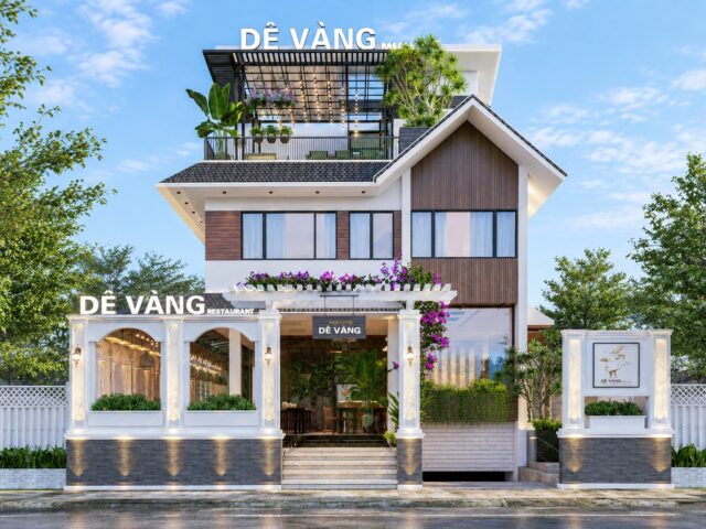 Thiết kế nhà hàng Dê Vàng kết hợp biệt thự 4 tầng tại Quận 7
