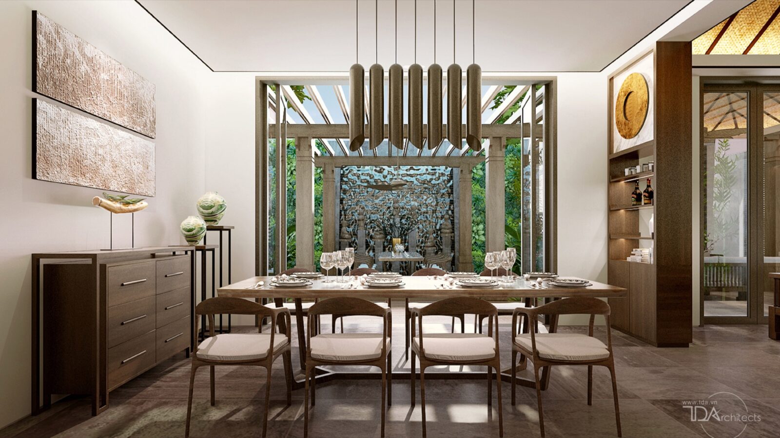 Thiết kế nội thất biệt thự D7 Villa Phú Mỹ Hưng phong cách Indochine - phòng ăn