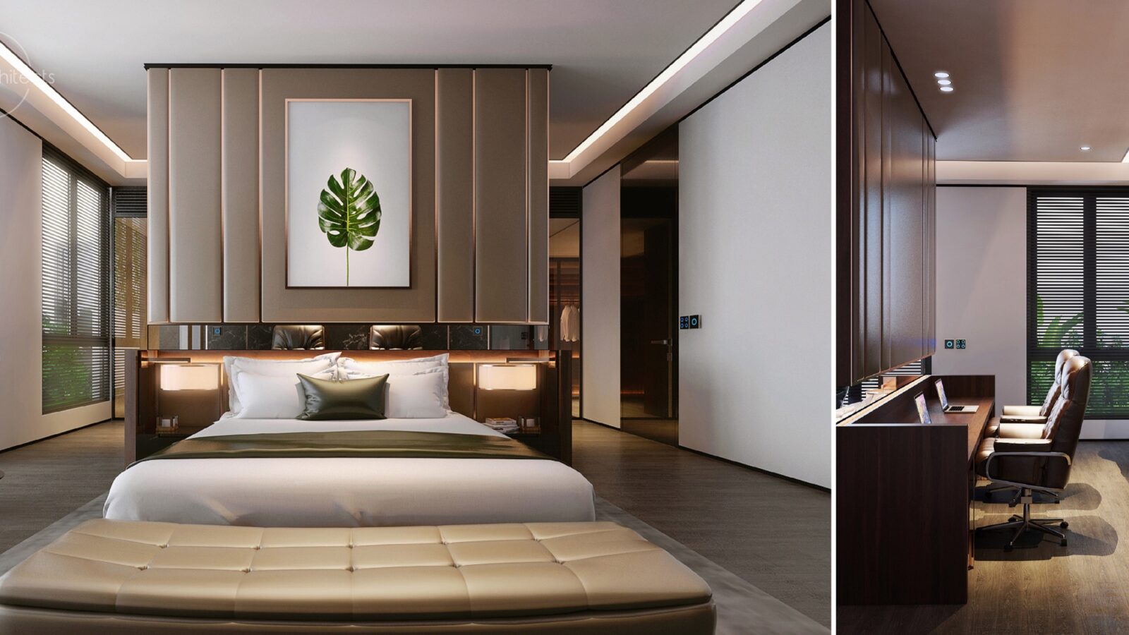 Thiết kế nội thất biệt thự D7 Villa Phú Mỹ Hưng phong cách Indochine - phòng ngủ và bàn làm việc