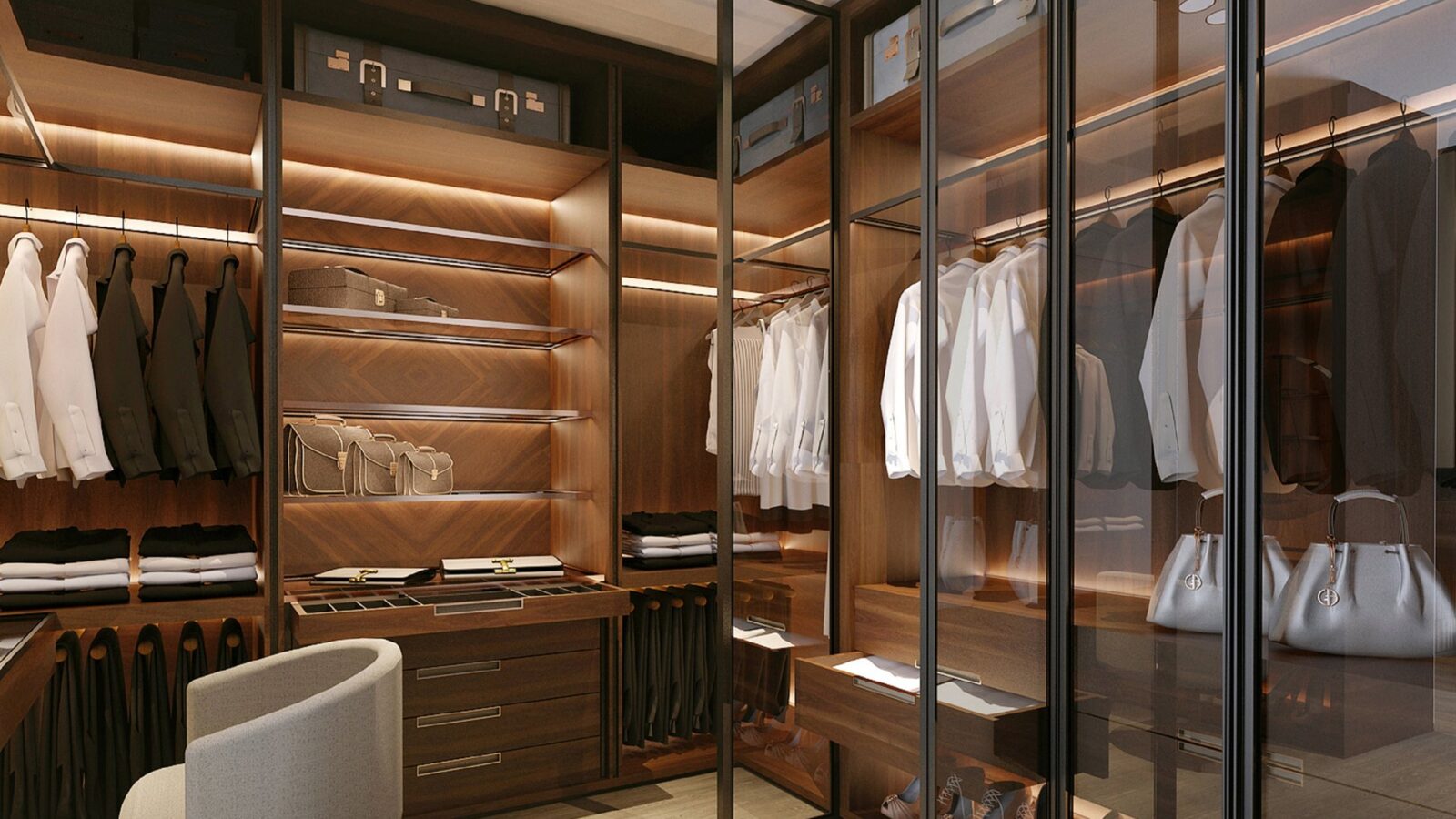Thiết kế nội thất biệt thự D7 Villa Phú Mỹ Hưng phong cách Indochine - phòng thay đồ kính