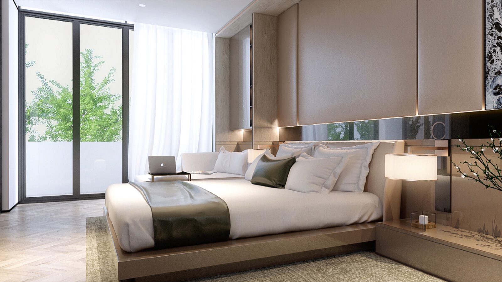 Thiết kế nội thất biệt thự D8 Villa phong cách hiện đại sang trọng - phòng ngủ giường bệt