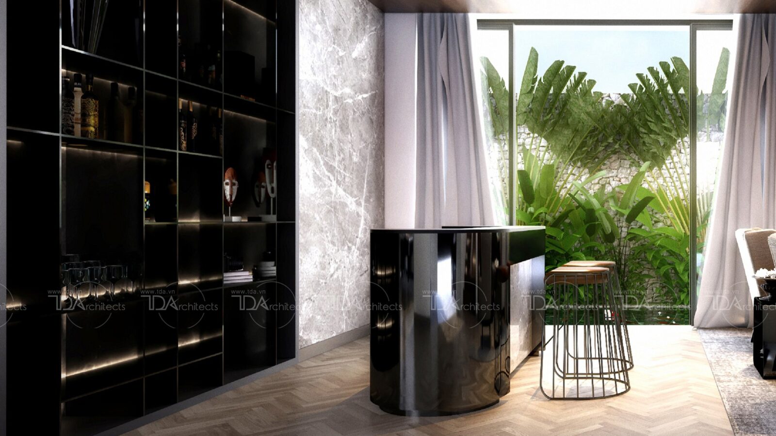 Thiết kế nội thất biệt thự D8 Villa phong cách hiện đại sang trọng - kệ rượu và khu bar