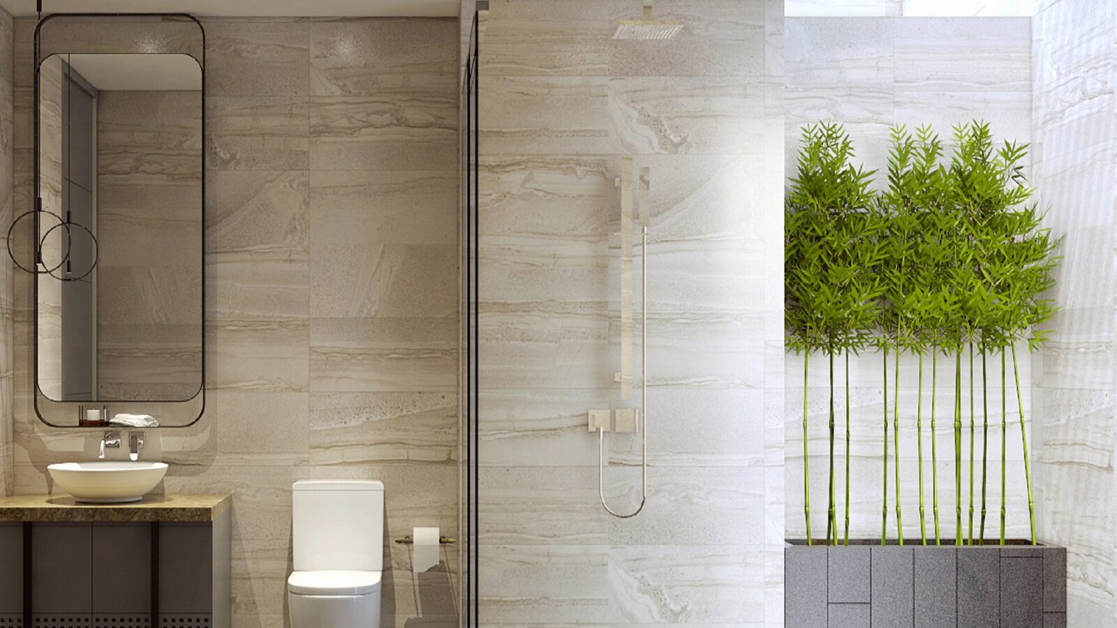 Thiết kế nội thất biệt thự D8 Villa phong cách hiện đại sang trọng - phòng tắm cây xanh