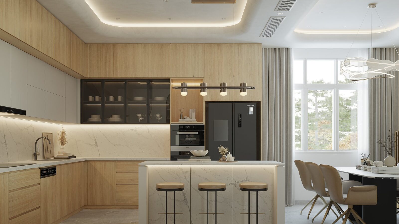 Thiết kế nội thất biệt thự song lập The Peak Garden 140m² hiện đại tân cổ điển - bếp và bàn ăn