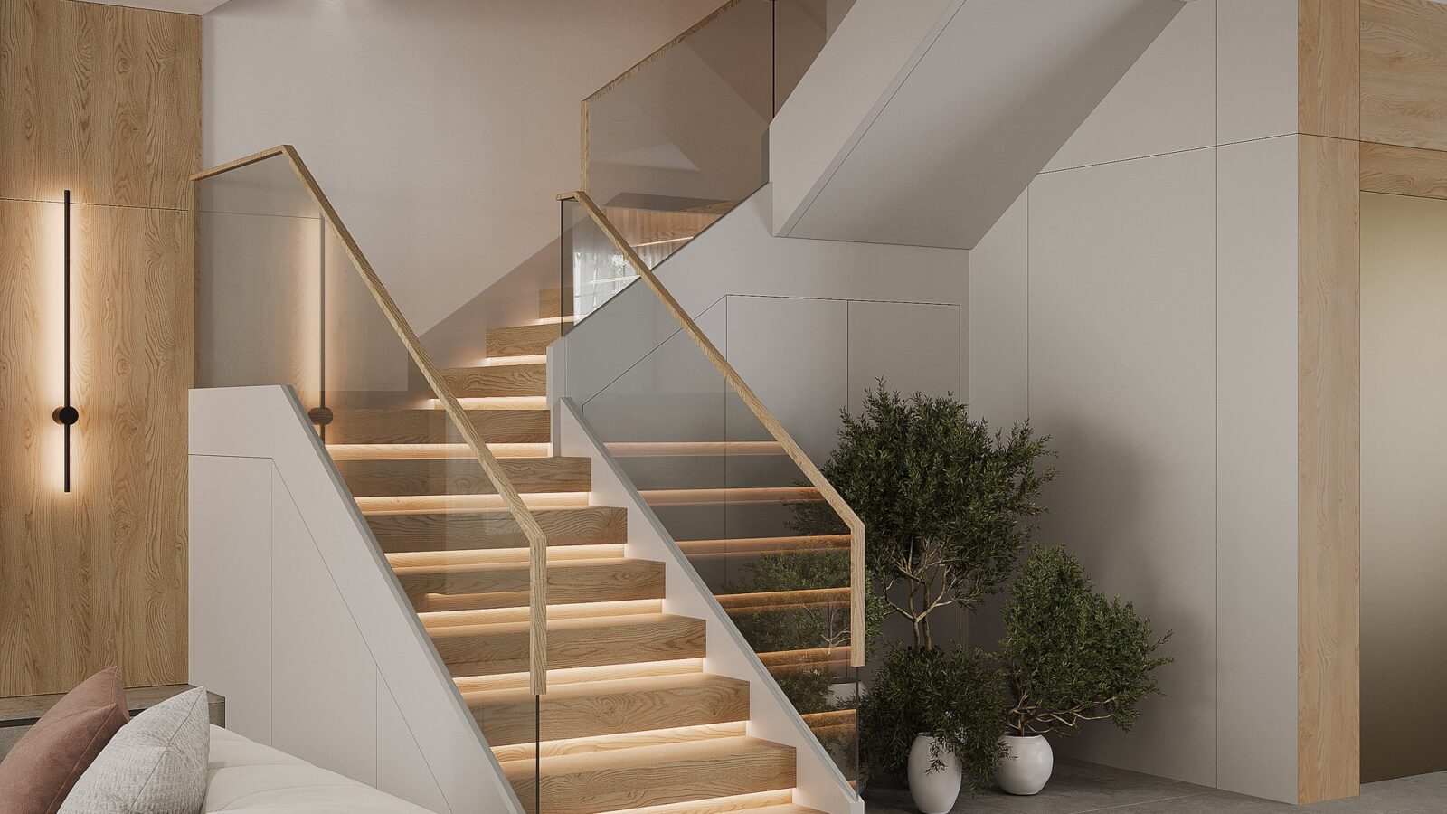 Thiết kế nội thất biệt thự Thái Sơn 250m² phong cách hiện đại cho gia đình 3 thế hệ - cầu thang kính và bếp đảo và bàn ăn
