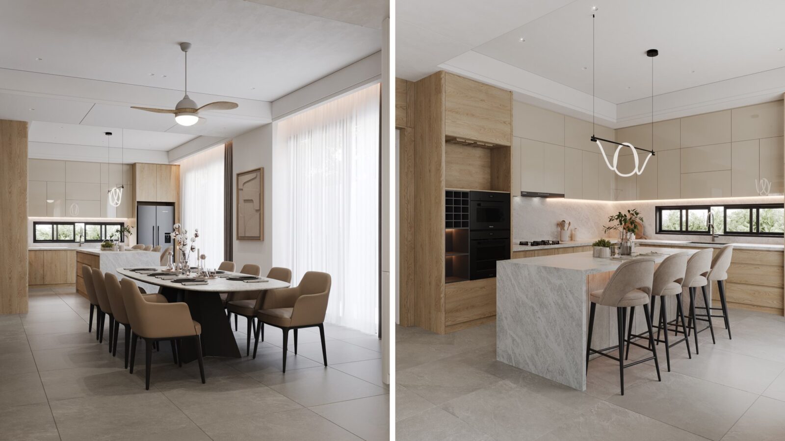 Thiết kế nội thất biệt thự Thái Sơn 250m² phong cách hiện đại cho gia đình 3 thế hệ - phòng ăn và phòng ăn bếp