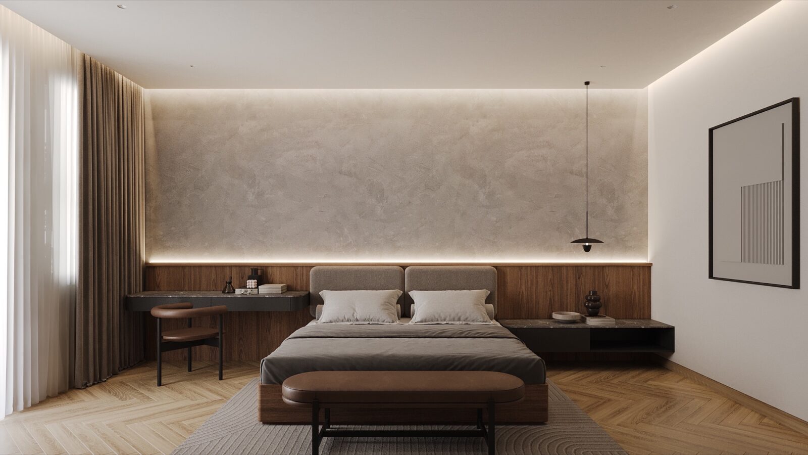 Thiết kế nội thất biệt thự Thái Sơn 250m² phong cách hiện đại cho gia đình 3 thế hệ - phòng ngủ master