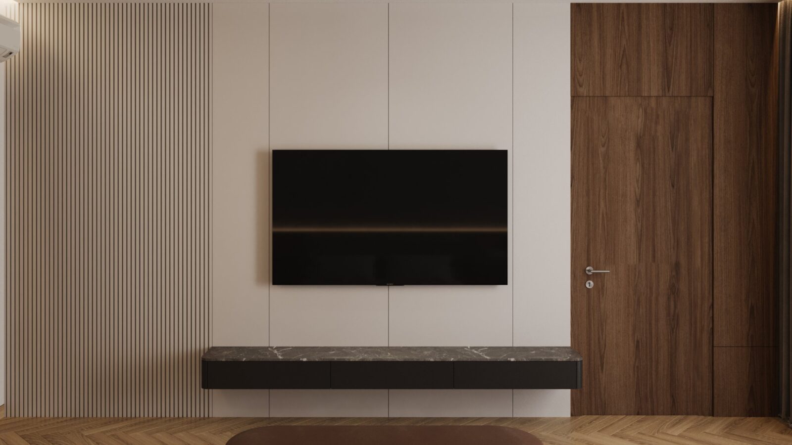 Thiết kế nội thất biệt thự Thái Sơn 250m² phong cách hiện đại cho gia đình 3 thế hệ - vách TV phòng ngủ