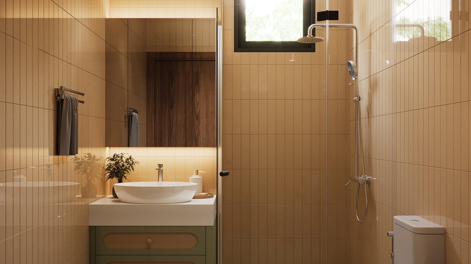 Thiết kế nội thất biệt thự Thái Sơn 250m² phong cách hiện đại cho gia đình 3 thế hệ - phòng tắm gỗ và phòng tắm đá