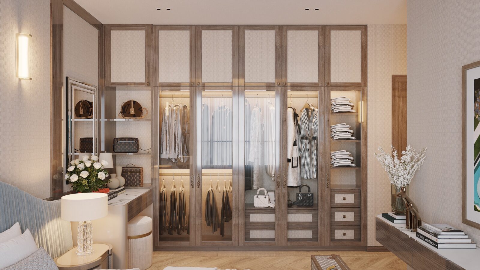 Thiết kế nội thất căn hộ Celesta 115m² 3 phòng ngủ phong cách tân cổ điển - phòng thay đồ