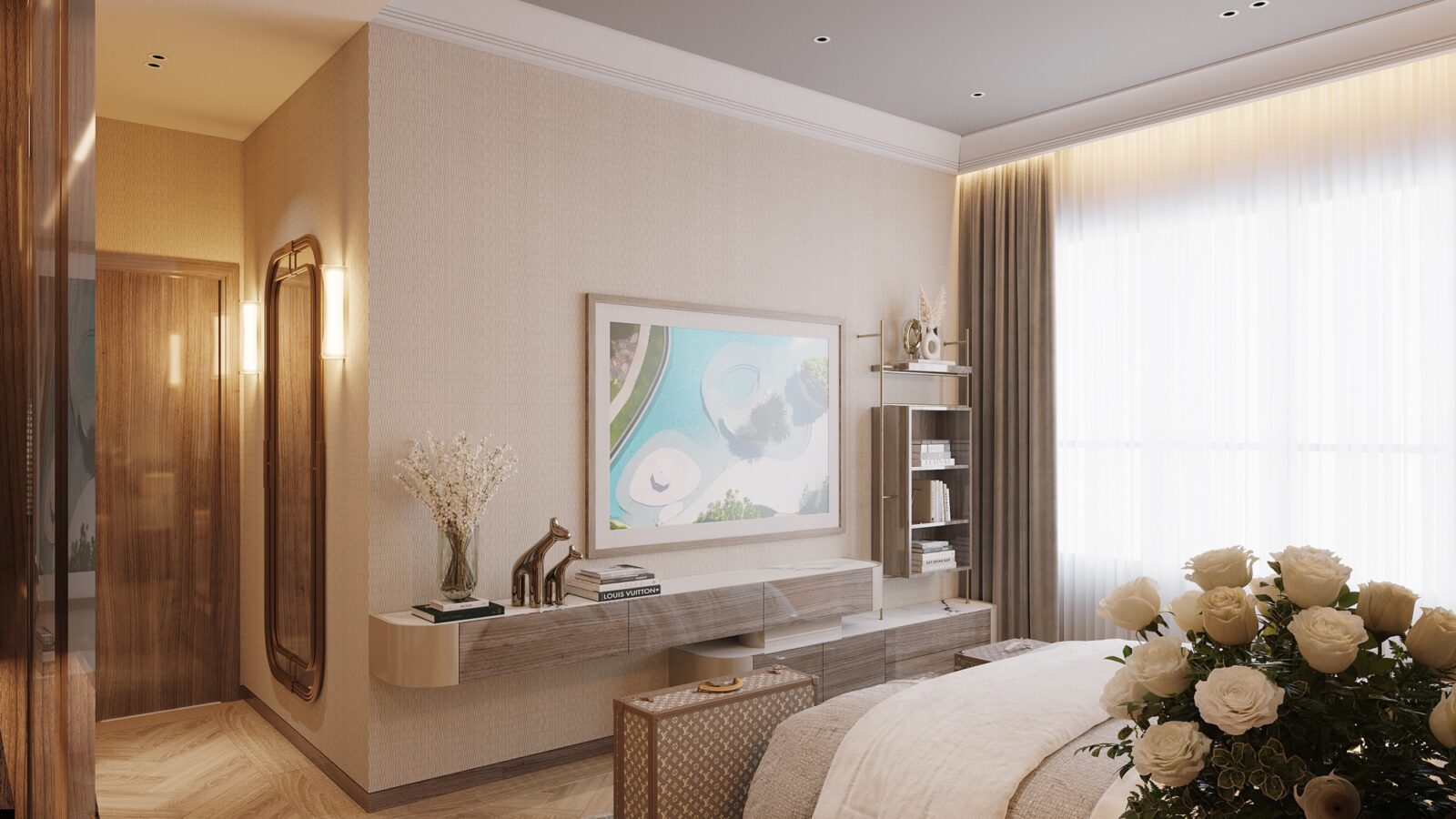 Thiết kế nội thất căn hộ Celesta 115m² 3 phòng ngủ phong cách tân cổ điển - phòng ngủ và tủ trang điểm