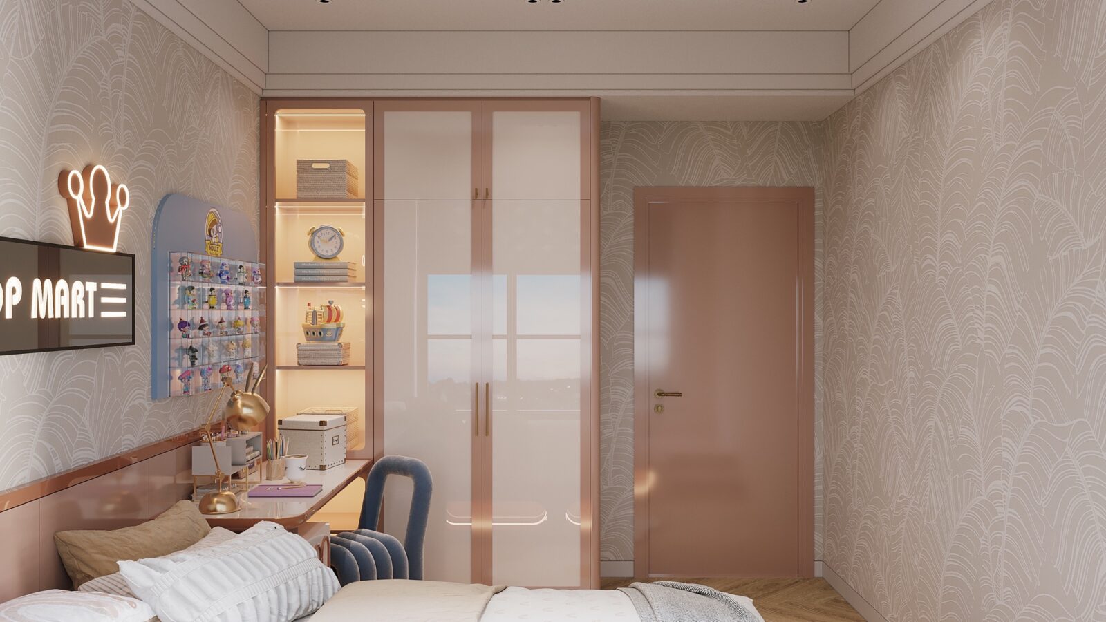 Thiết kế nội thất căn hộ Celesta 115m² 3 phòng ngủ phong cách tân cổ điển - phòng ngủ tủ hồng