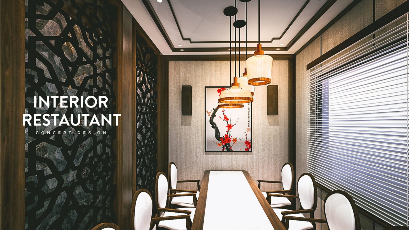 Thiết kế nội thất nhà hàng Dimsum phong cách Trung Hoa hiện đại tại Quận 5 - phối cảnh phòng ăn vách CNC