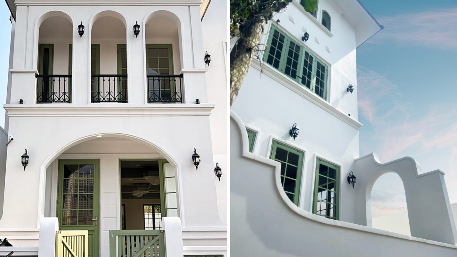 Thiết kế thi công biệt thự tân cổ điển 3 tầng D1 Villa Địa Trung Hải - ban công vòm và tường rào cong