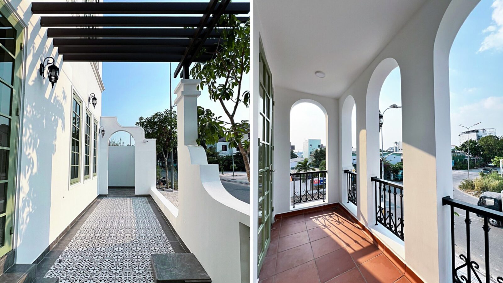 Thiết kế thi công biệt thự tân cổ điển 3 tầng D1 Villa Địa Trung Hải - lối đi lát gạch hoa văn và hiên vòm